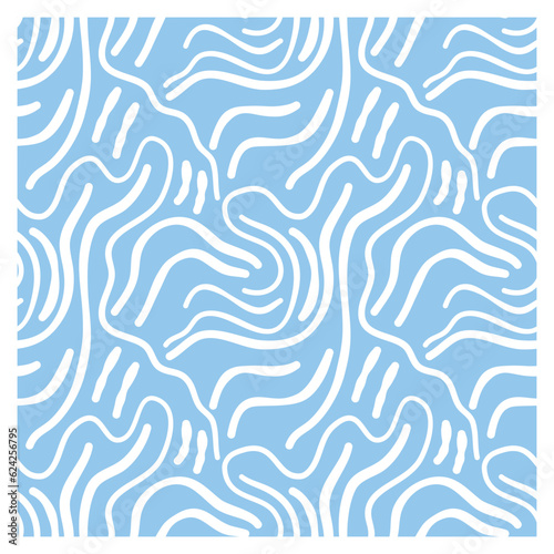 Seamless pattern drawn by a line of doodles forming abstract faces.