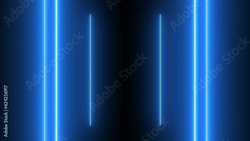 Sci Fi Futuristic Neon Electric Flashing Flickering Blue Glowing Lights Moving Tunnel Corridor On Glossy Surface Dark Background 3D Animation