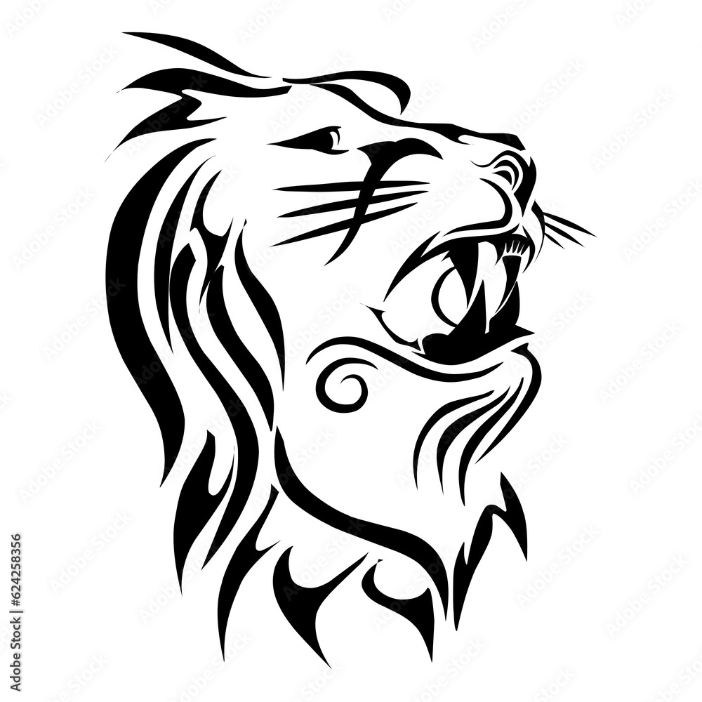 Illustration of a lion head tribal