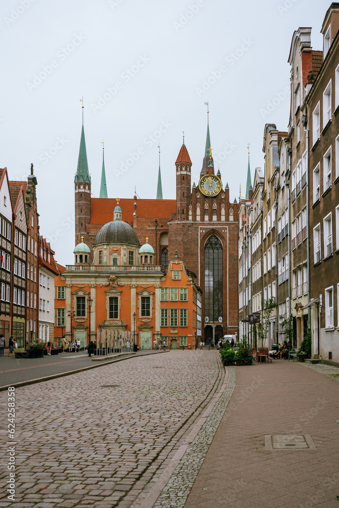 Pretty street behind the Basilica of St. Mary in Gdańsk, Poland