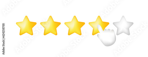App rating four 3d stars line icon. Favorites, click, finger, rate, review, feedback. SSTKbold. Vector line icon for Business
