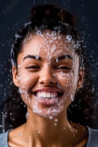 Woman washing face with facial soap