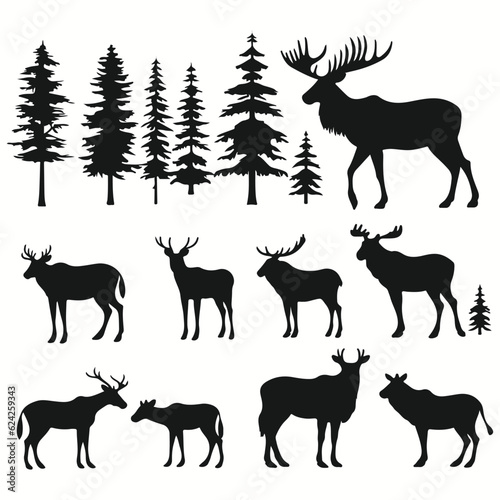 Leinwand Poster Moose silhouettes and icons
