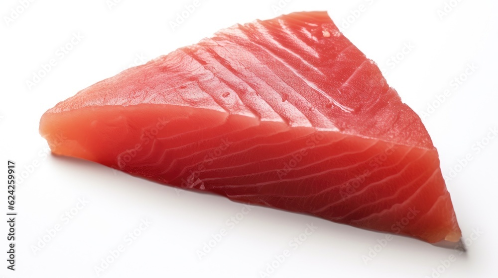 Tuna slice of fresh raw fish isolated on white background. Generative Ai