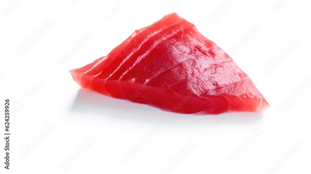 Tuna slice of fresh raw fish isolated on white background. Generative Ai