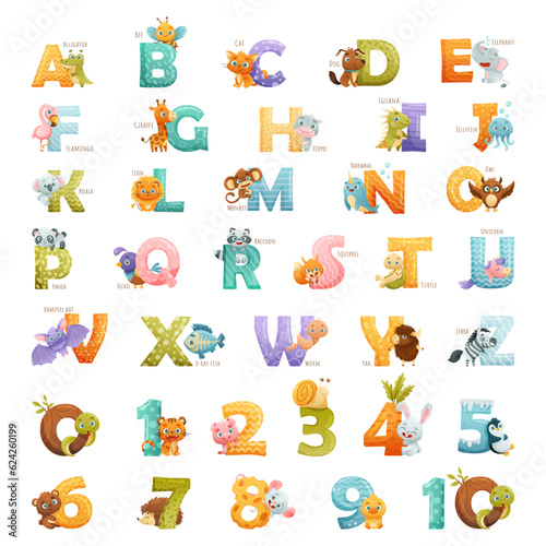 Cartoon Animals Alphabet for Kids Big Vector Set
