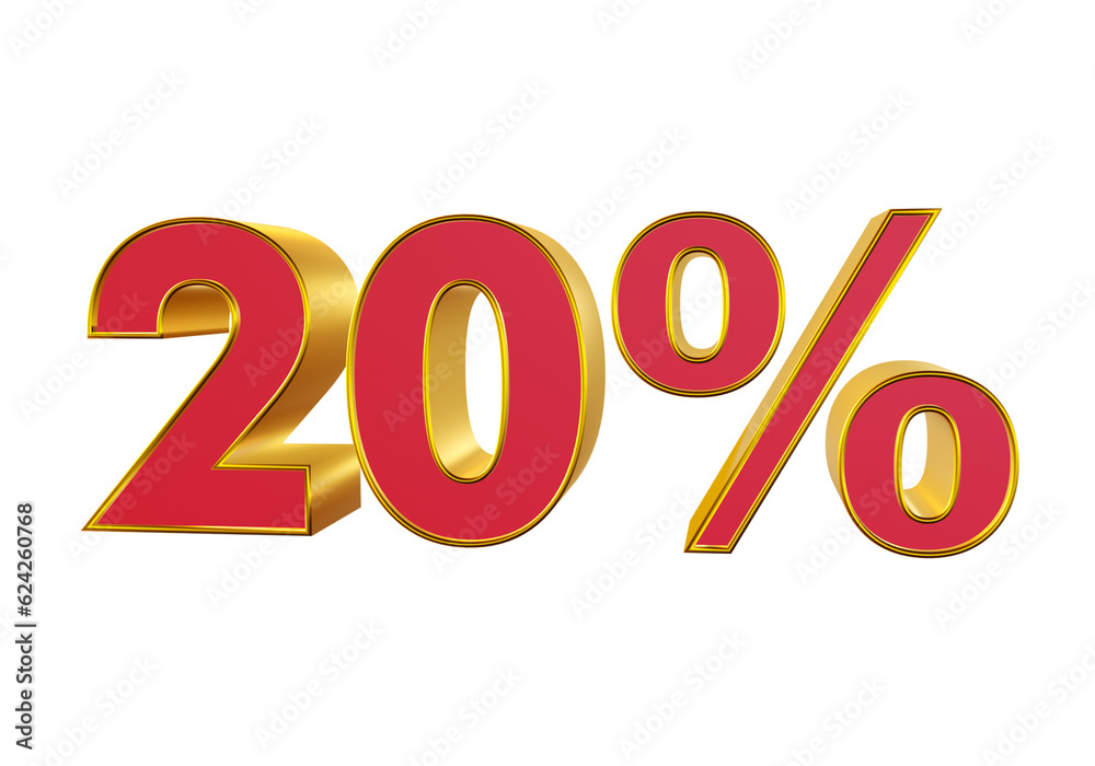 20 percent off Red gold 3D text