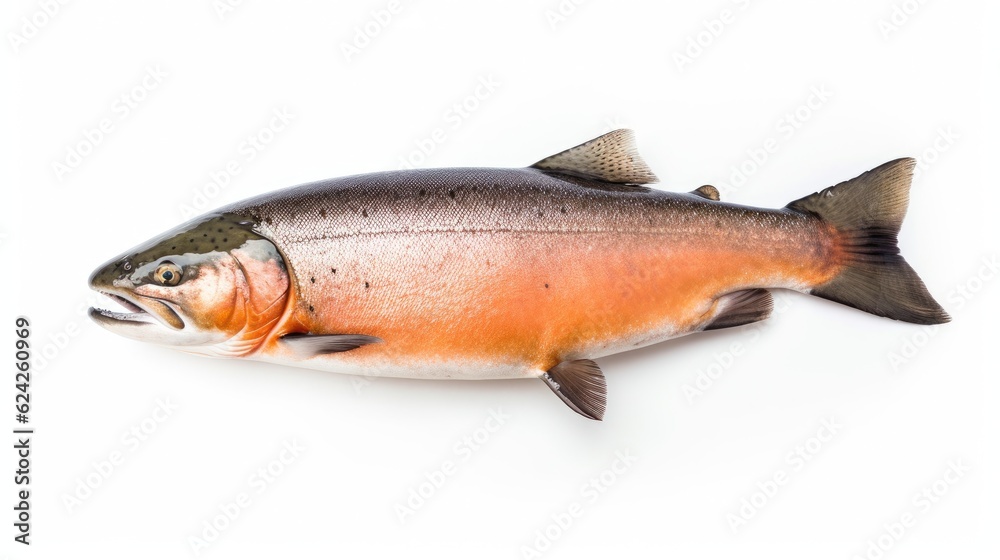 A Salmon fish isolated on white background. Salmon fish. Generative Ai A Salmon fish isolated on white background. Salmon fish. Generative Ai