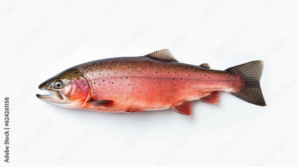 A Salmon fish isolated on white background. Salmon fish. Generative Ai A Salmon fish isolated on white background. Salmon fish. Generative Ai