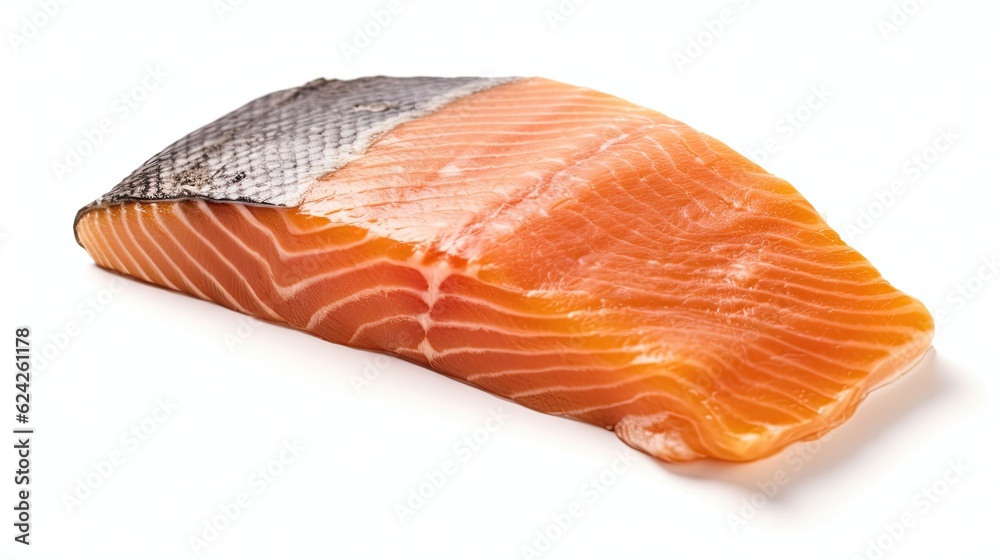Salmon slice of fresh raw fish isolated on white background. Generative Ai Salmon slice of fresh raw fish isolated on white background. Generative Ai