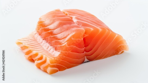 Salmon slice of fresh raw fish isolated on white background. Generative Ai
