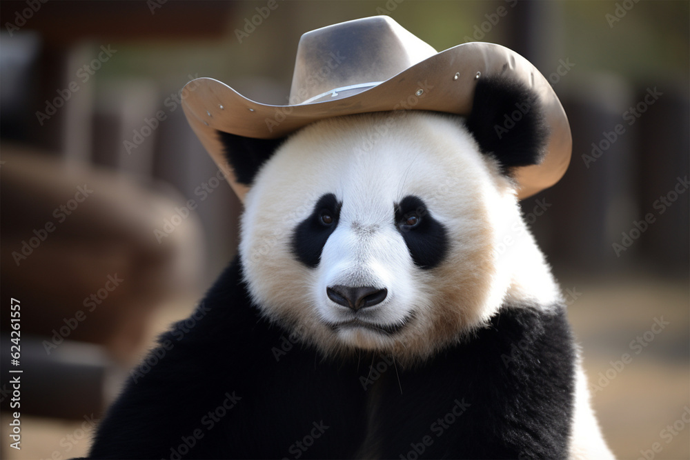 a panda wearing a cowboy hat Stock Photo | Adobe Stock