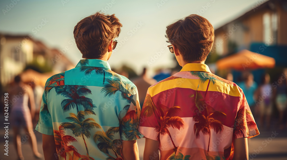 Stylish Teens Rocking Eye-Catching Retro Attire with Distinctive Colors and Vintage Shirts