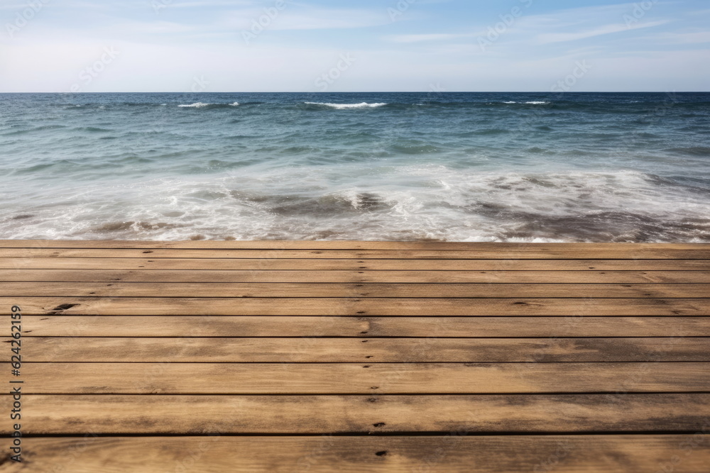 Fototapeta premium wooden board with sea background