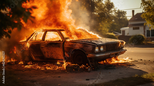 Flames Engulf a Vehicle on the Highway