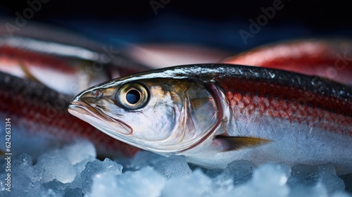 Fresh mackerel fish on ice. Mackerel fish. Generative Ai