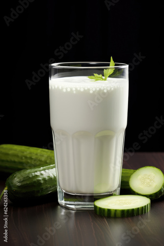 Glass of milk with fresh cucumber