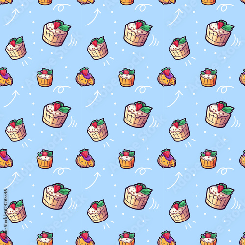 Seamless pattern with hand drawn cupcake.