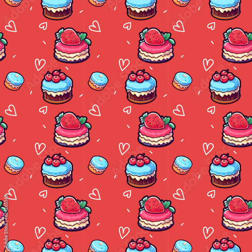 Seamless pattern with sweet cakes. Hand drawn illustration.