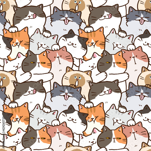 Seamless Pattern of Cute Cartoon Cat Illustration Design