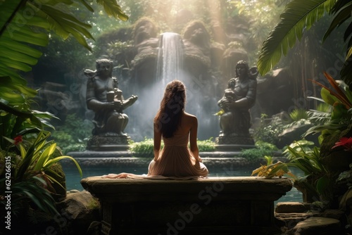 Young girl Yoga Practice in a Magical Garden