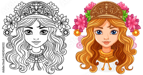 Beautiful woman portrait isolated doodle outline