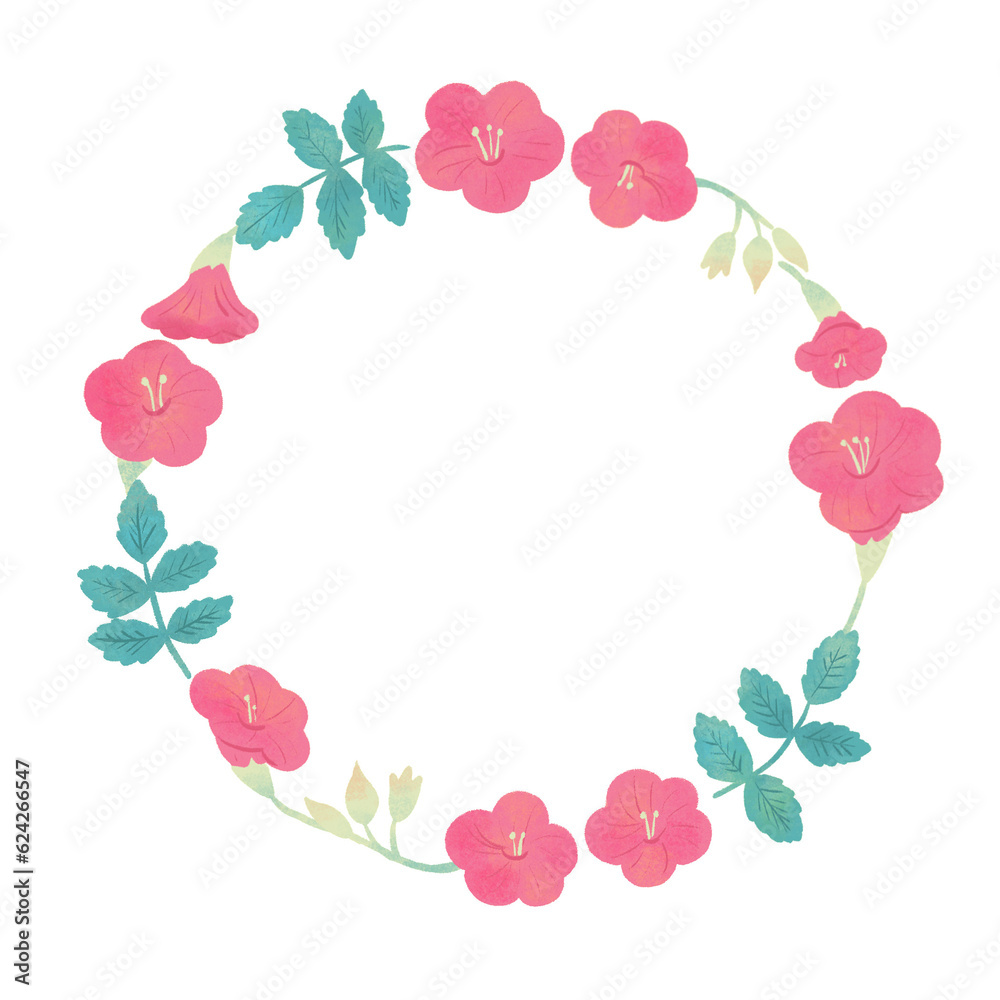 ピンクのお花の丸いフレーム