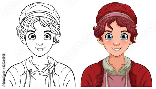 Male teen cartoon wearing hat