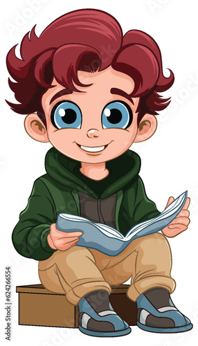Boy sitting and reading the book