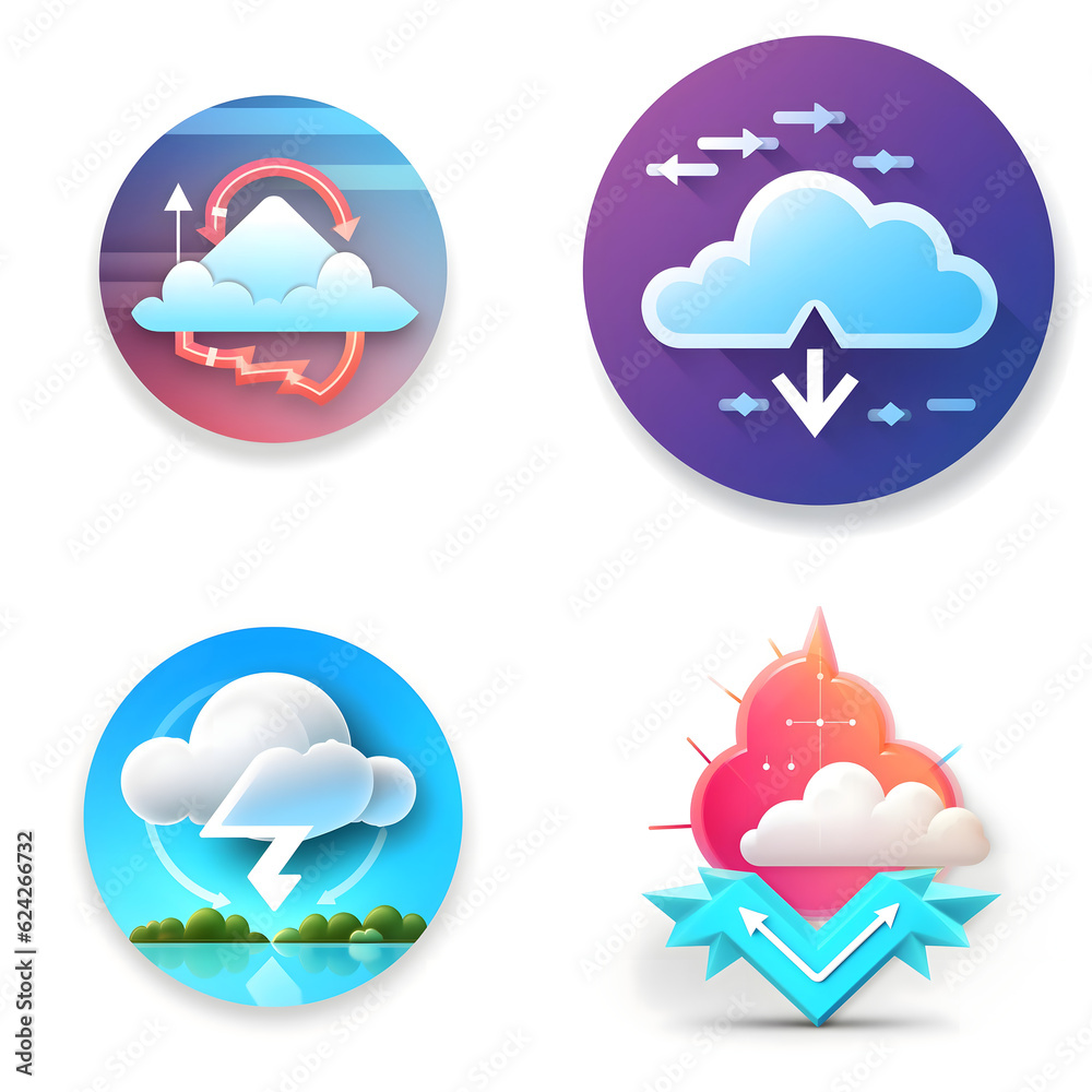 Icon of a cloud with an arrow and syncing arrows with a transparent