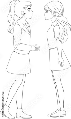 Lesbian couple kissing cartoon doodle isolated