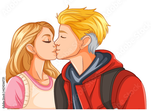 Youth couple are kissing isolated