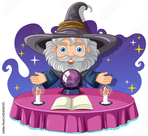 Wizard with magic spell cartoon