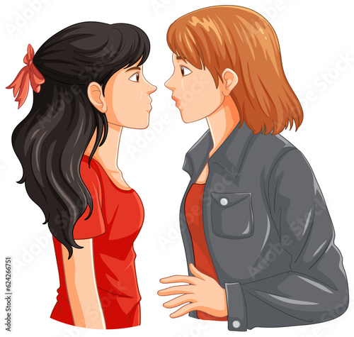 Lesbian couple cartoon kissing
