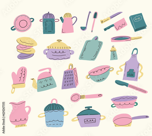 Modern Hand drawn baking and cooking utensil clipart collection