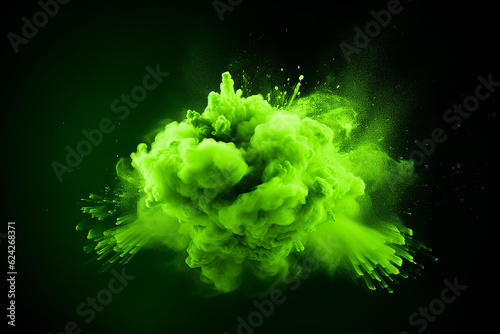 Bright green holi paint color powder festival explosion burst isolated white background. industrial print concept background with Generative AI technology.