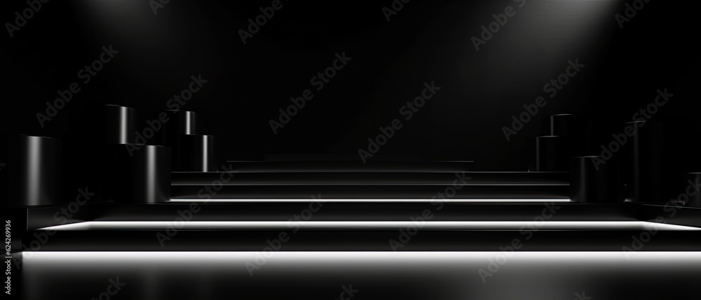 Fototapeta premium Black background abstract with Gradient in empty room studio.