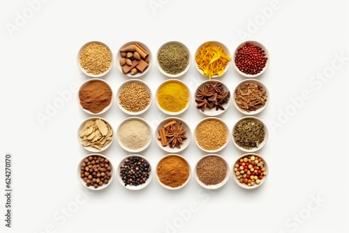 Indian spices isolated on white background. Generative AI