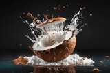 Cocoflare: Dynamic Shot of an Exploding Coconut in Mid-Air, a Stunning Display of Nature's Power and Exhilarating Moments created with Generative AI technology