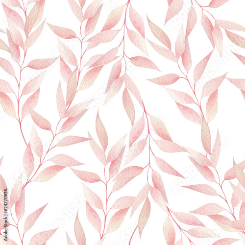 Watercolor pattern with pink leaf.