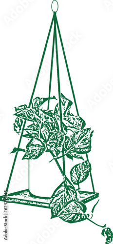 A green drawing of a plant from a rope