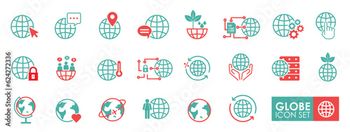 Globe icon set. Containing travel, connect, security global warming, Elements for mobile concept and web apps development. Vector illustrator
