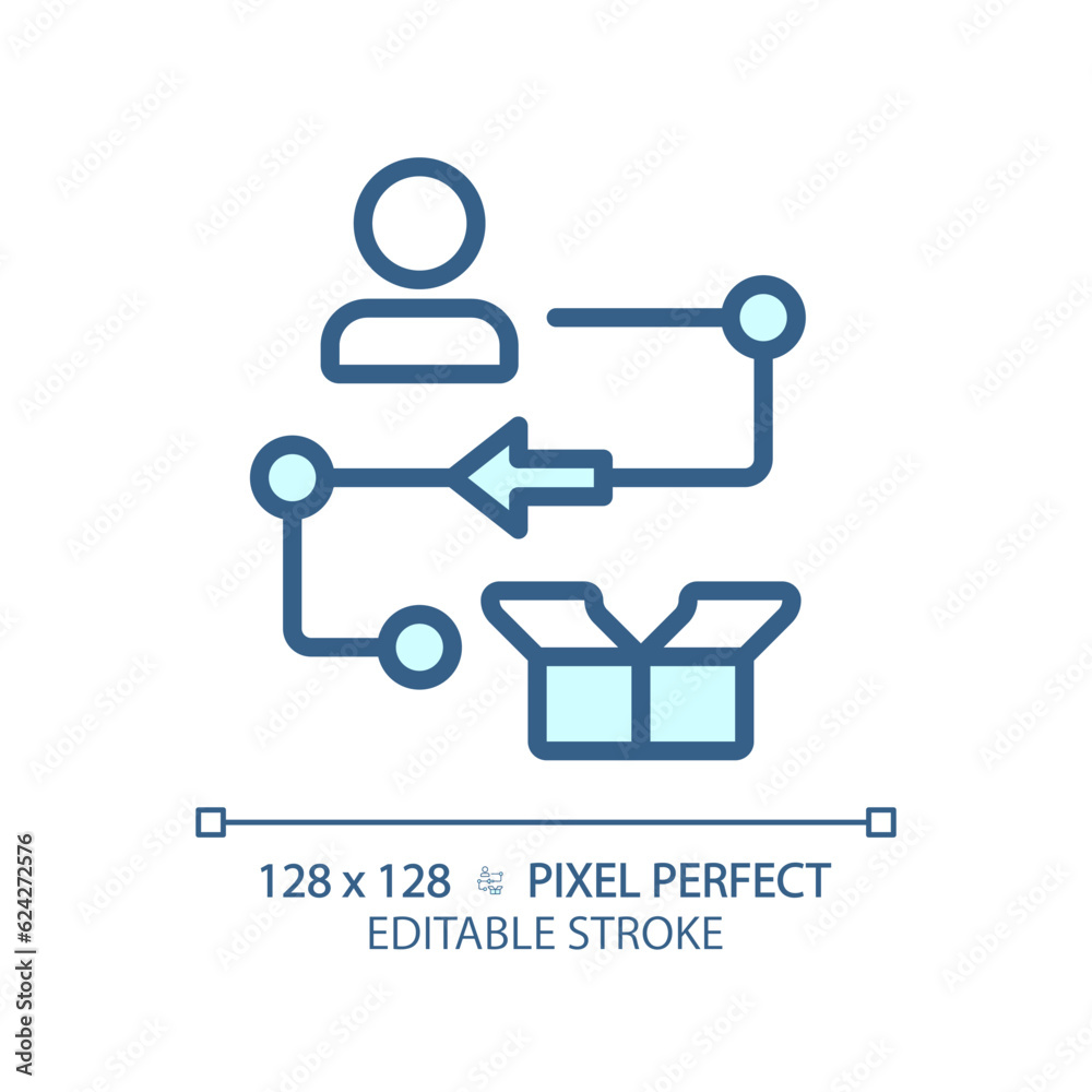 Pixel perfect editable blue track goods icon, isolated vector, product management thin line illustration. Pixel perfect editable blue track goods icon, isolated vector, product management thin line illustration.