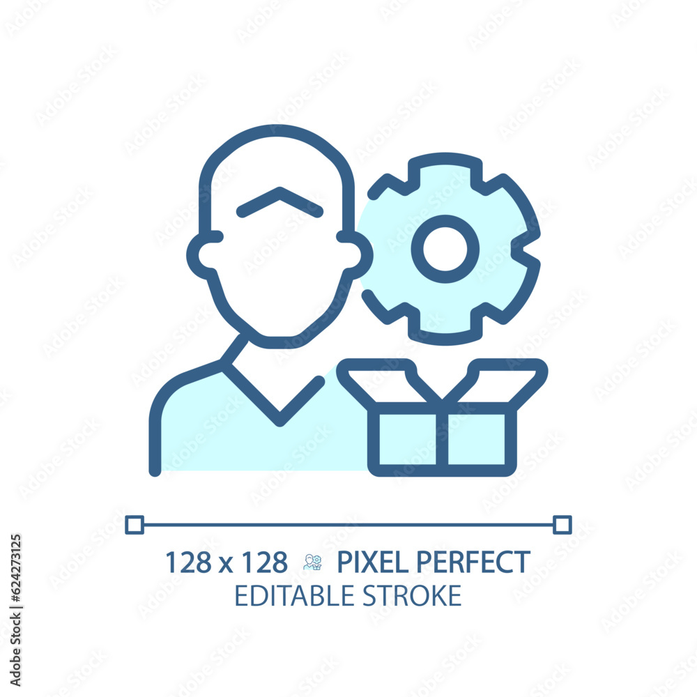 Pixel perfect editable blue support icon, isolated vector, product management thin line illustration.