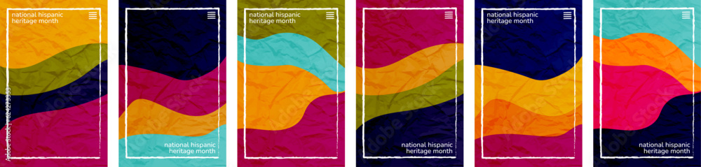 National Hispanic Heritage Month theme color tone, hue crush paper vertical background template. September 15 to October 15. 6 Set collection User interface backdrop texture. Online app visual concept - obrazy, fototapety, plakaty 