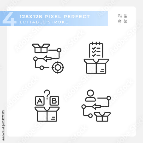 Pixel perfect black icons set of product management, editable thin line illustration.