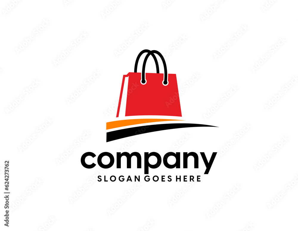 Shopping bag icon for online shop business logo with text