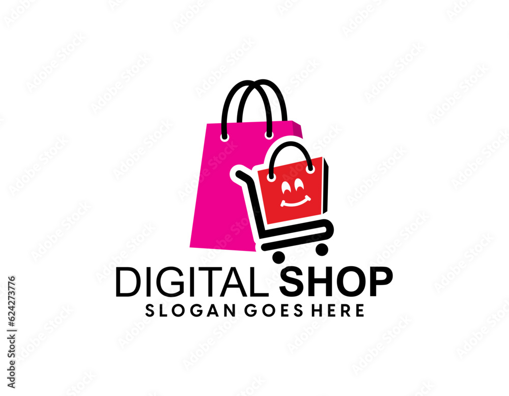 Shopping bag icon for online shop business logo with text Shopping bag icon for online shop business logo with text
