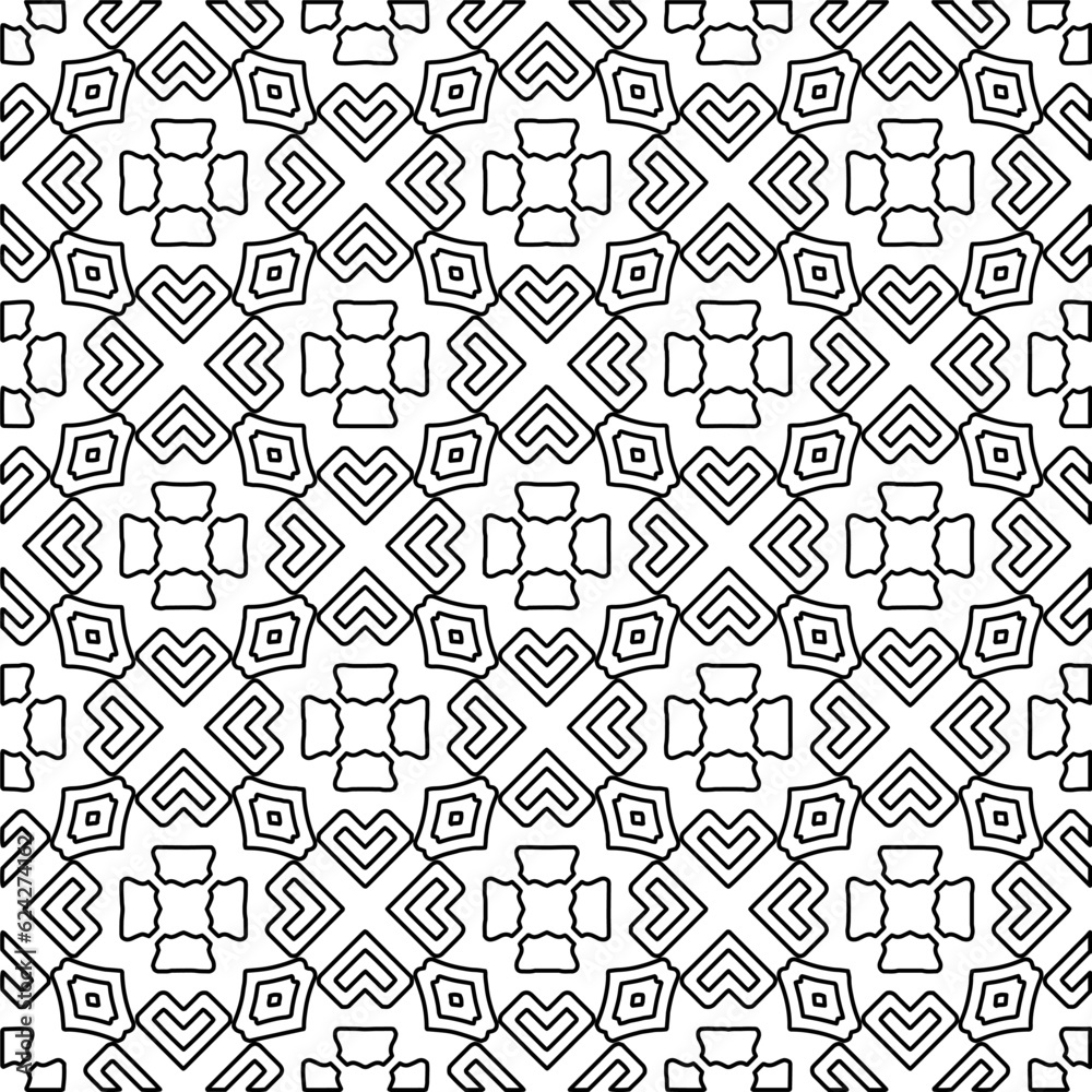Abstract background with figures from lines. black and white pattern for web page, textures, card, poster, fabric, textile. Monochrome graphic repeating design. Abstract background with figures from lines. black and white pattern for web page, textures, card, poster, fabric, textile. Monochrome graphic repeating design.