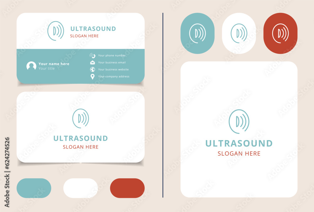 Ultrasound logo design with editable slogan. Branding book and business card template.